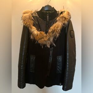RUDSAK Black Jacket with Brown Fur Trim small